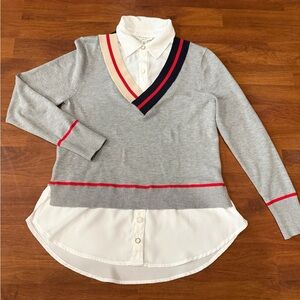 Rio and Rian 2 In 1 Sweater Size S Gray Sewn In Button Down Collared White Shirt